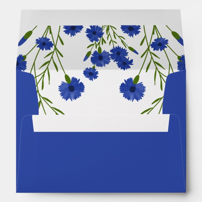 Cornflower Blue Botanical Wedding  Envelope (Back (Bottom))