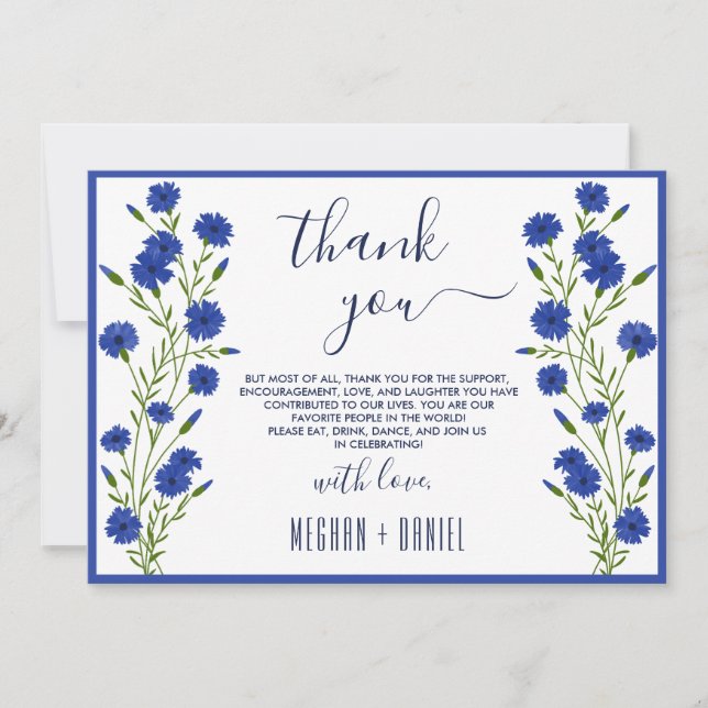 Cornflower Blue Botanical Wedding Thank you Invitation (Front)