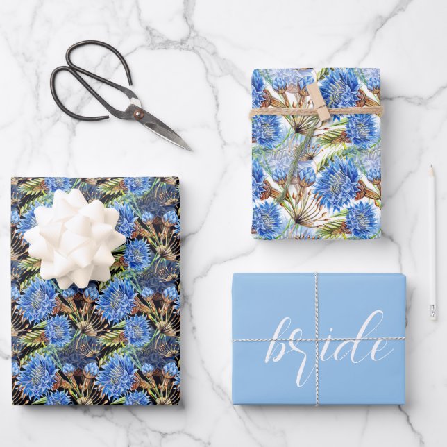 Cornflower Blue Bridal Wedding   Wrapping Paper Sheet (Front)