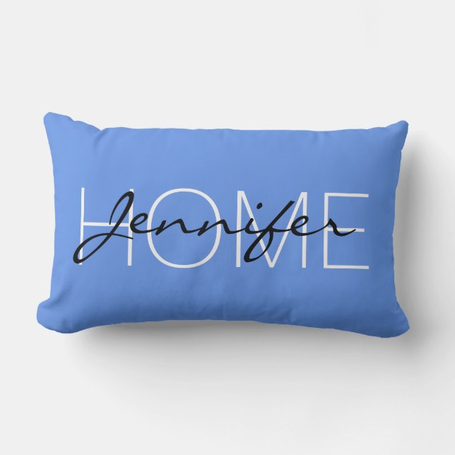 Cornflower blue colour home monogram lumbar pillow (Front)