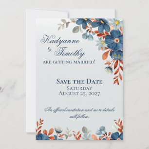 Cornflower Blue & Copper Floral Wedding Save The Date