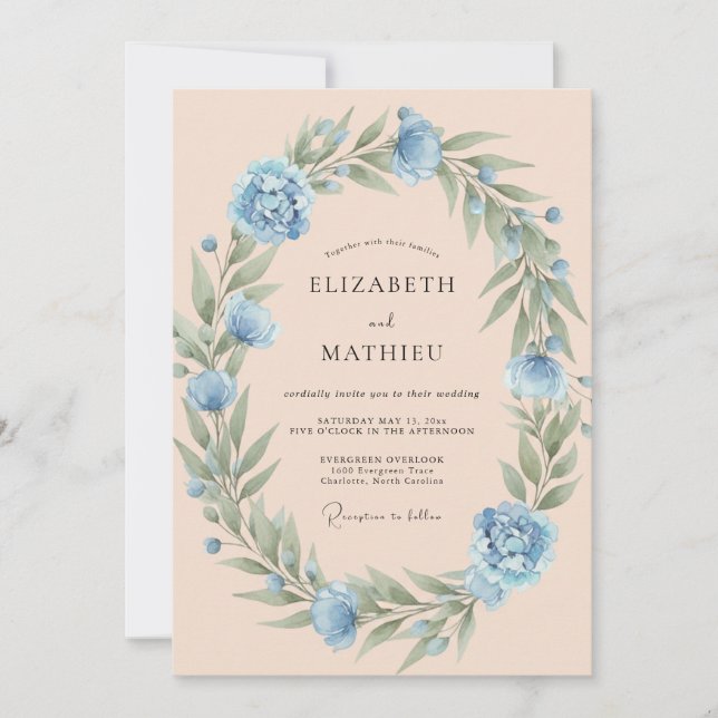 Cornflower Blue Delicate Spring Wedding Invitation (Front)