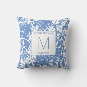 Cornflower Blue Floral Monogram Duvet Cover Throw Pillow