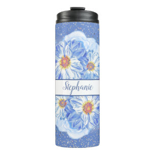 Cornflower Blue Floral Personalized Thermal Tumbler