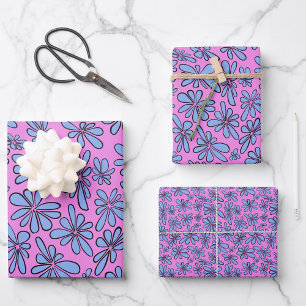 Cornflower blue flowers on a pink background wrapping paper sheet