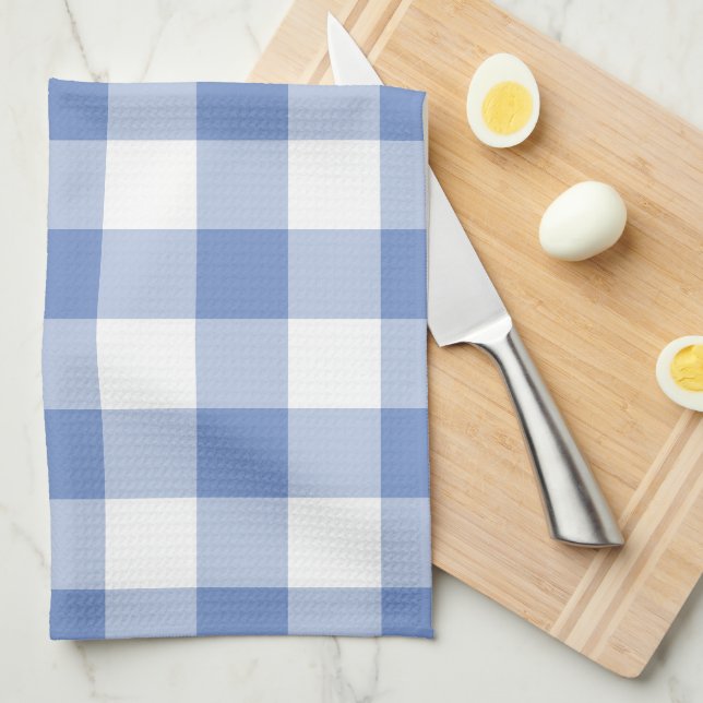Cornflower Blue Gingham Check Plaid Pattern Kitchen Towel (Quarter Fold)