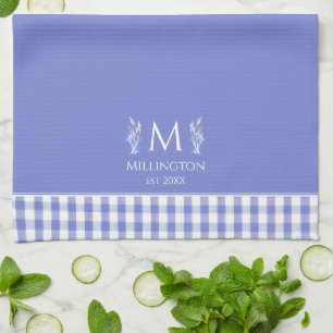 Cornflower Blue Gingham Personalized Custom Name Kitchen Towel