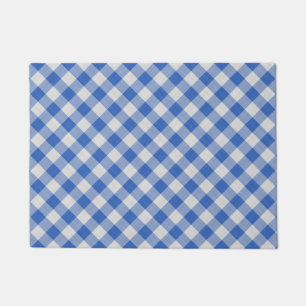 Cornflower Blue Gingham Plaid Checkered Pattern Doormat