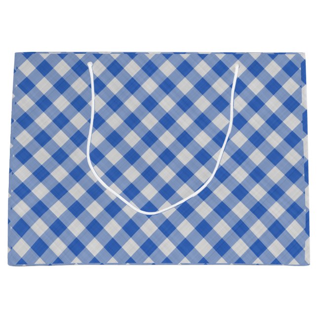 Cornflower Blue Gingham Plaid Checkered Pattern Large Gift Bag (Front)