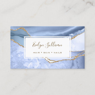 cornflower blue gold glitter agate business card