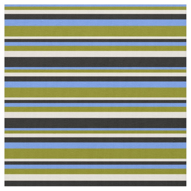 Cornflower Blue, Green, Beige & Black Coloured Fabric (Close Up)
