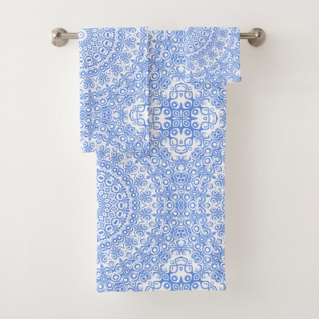 Cornflower Blue Mandala Pattern Bath Towel Set (Insitu)