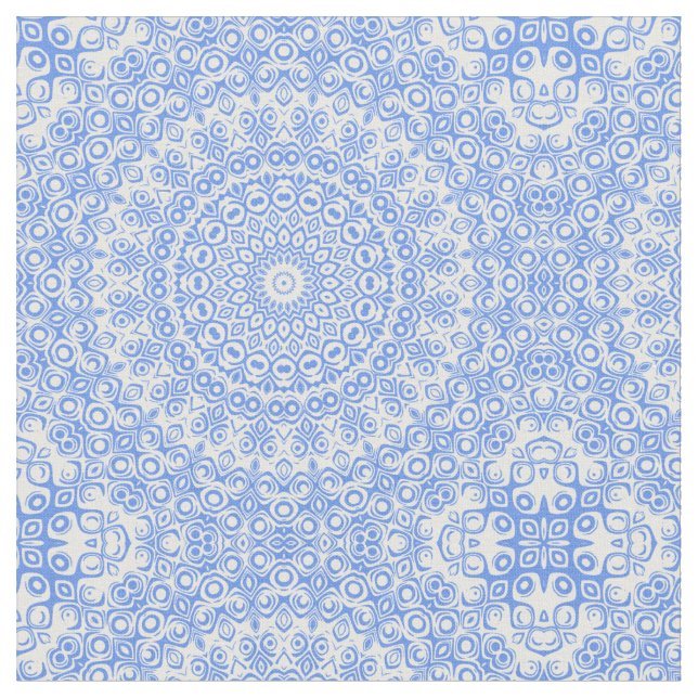 Cornflower Blue Mandala Pattern Fabric (Close Up)