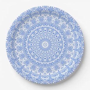 Cornflower Blue Mandala Pattern Paper Plate