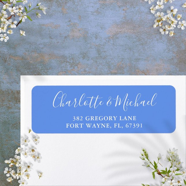 Cornflower Blue Modern Script Retourner adresse (Cornflower Blue Modern Script Return Address Label)