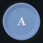 Cornflower Blue Monogram Initial White Custom Cool Paper Plate<br><div class="desc">Designed with text template for monogrammed initial which you can customize! You may also change the background colour as you like.</div>