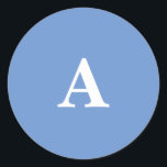Cornflower Blue Monogram Initial White Custom Cute Classic Round Sticker<br><div class="desc">Designed with text template for monogrammed initial which you can customize! You may also change the background colour as you like.</div>