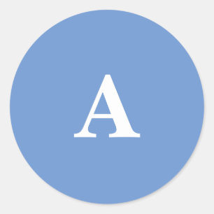 Cornflower Blue Monogram Initial White Custom Cute Classic Round Sticker