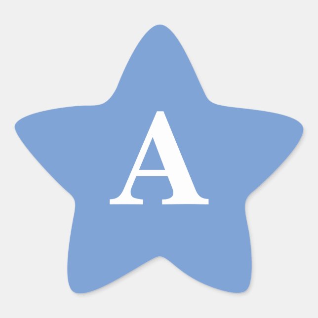 Cornflower Blue Monogram Initial White Custom Cute Star Sticker (Front)