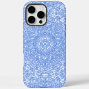 Cornflower Blue on White Mandala Kaleidoscope iPhone 16 Pro Max Case
