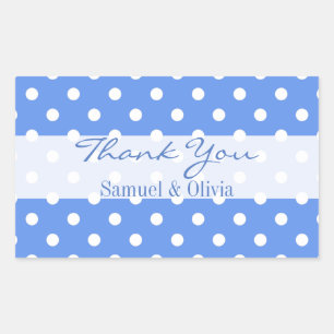 Cornflower Blue Rectangle Polka Dotted Thank You Sticker