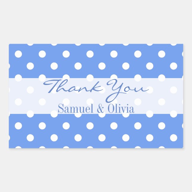 Cornflower Blue Rectangle Polka Dotted Thank You Sticker (Front)