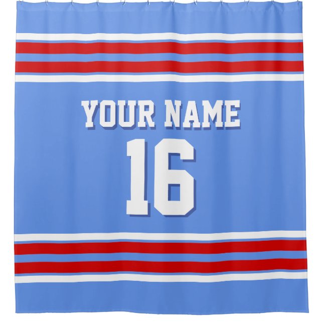 Cornflower Blue Red White Stripes Sports Jersey (Front)