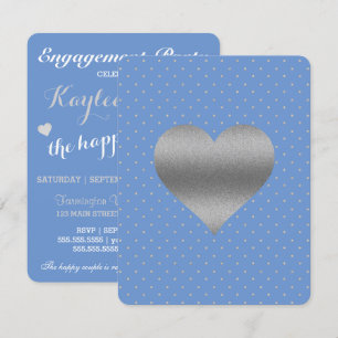 Cornflower Blue & Silver Polka Dot Shower Party Invitation