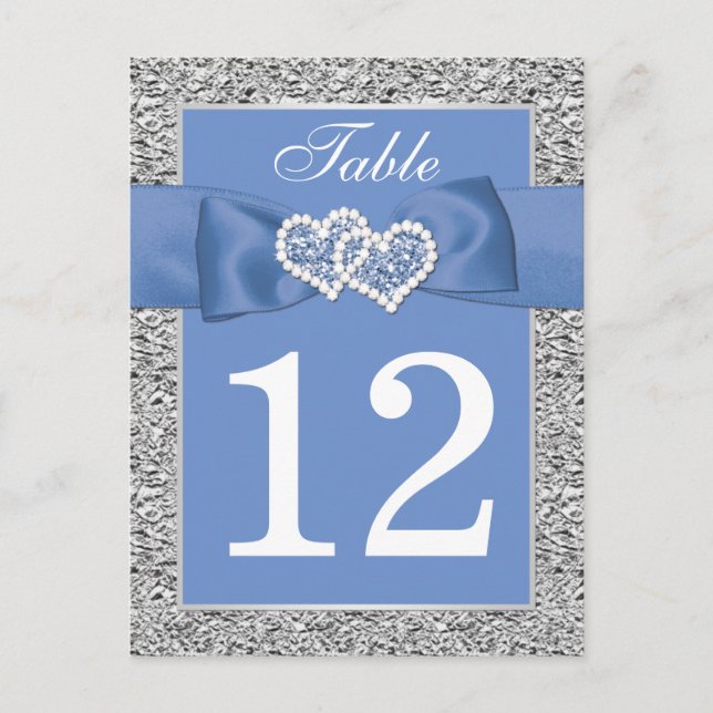 Cornflower Blue, Silver Table Number Card (Front)