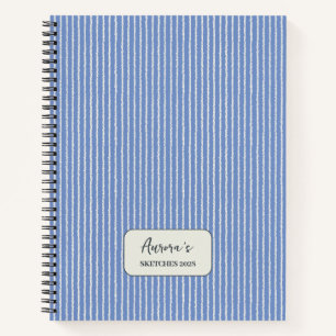 Cornflower Blue Stripes Pattern Personalized Notebook