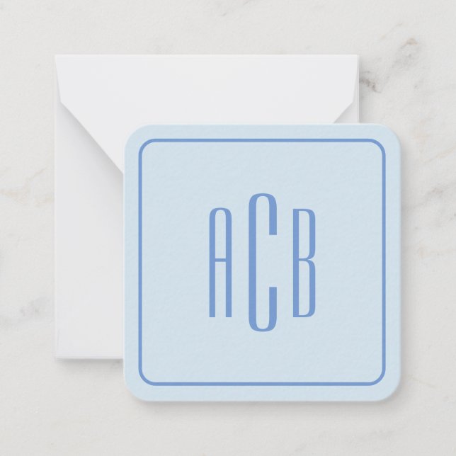 Cornflower Blue Three Letter Monogram Border Card (Front)