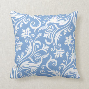 Cornflower Blue Vintage Damask Pattern Throw Pillow