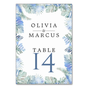 Cornflower Blue Watercolor Botanical Table Number