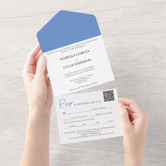 Cornflower Blue Wedding All In One Invitation (Tearaway)