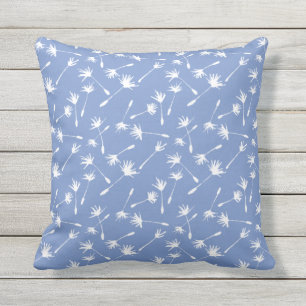 Cornflower Blue Whimsical Dandelion Seed Pattern Outdoor Pillow