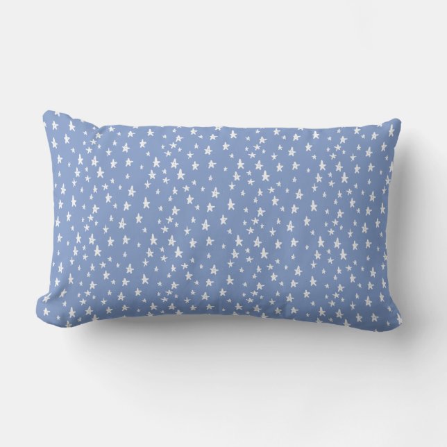 Cornflower Blue Whimsical Stars Pattern Outdoor Lumbar Pillow (Front)