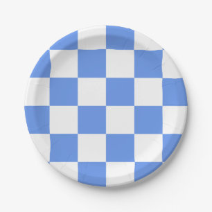 Cornflower Blue/White Chequered Paper Plate