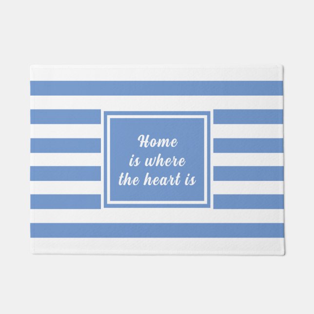 Cornflower Blue & White Stripe Personalized Doormat (Front)