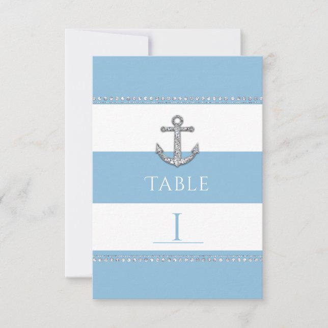 Cornflower Blue & White Stripes Diamond Anchor Invitation (Front)