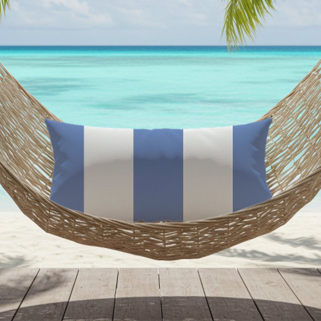 Cornflower Blue White Wide Cabana Stripes Lumbar Pillow (Creator Uploaded)