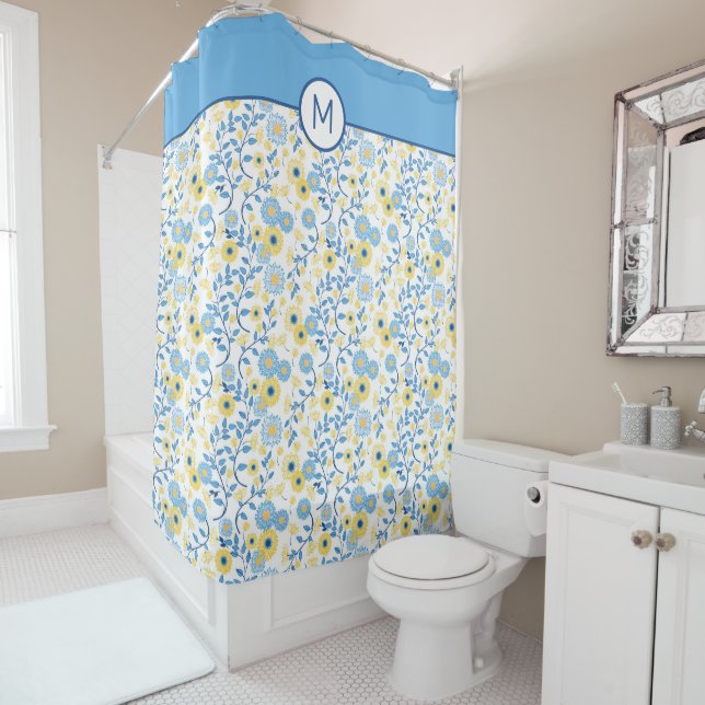 Cornflower Blue Yellow Floral Monogram (In Situ)