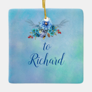 Cornflower Blues in Watercolor  Ceramic Ornament