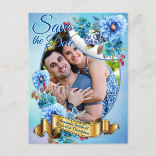 Cornflower Blues in Watercolor Save the date Announcement Postcard