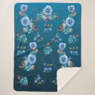 Cornflower Blues in Watercolor Sherpa Blanket