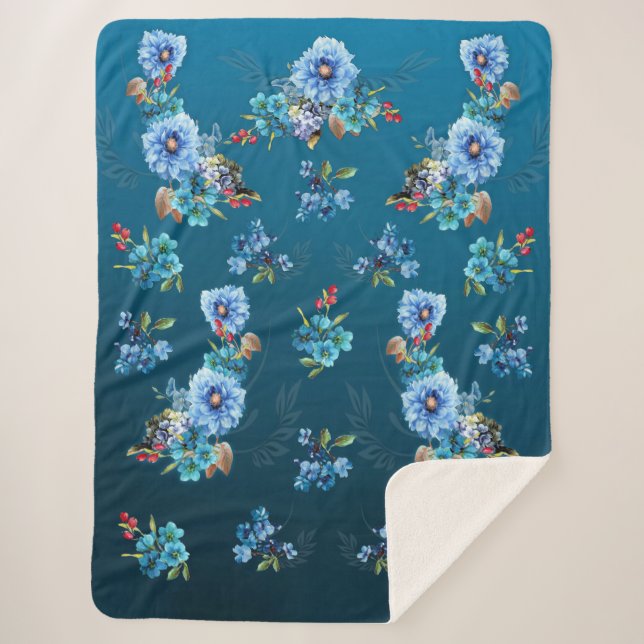 Cornflower Blues in Watercolor Sherpa Blanket (Front)