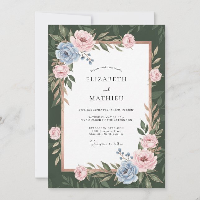 Cornflower Blush Foliage Eucalyptus Wedding Invitation (Front)