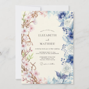 Cornflower Blush Ranunculus Eucalyptus Wedding Invitation