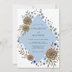 Cornflower Bronze Pinecone Eucalyptus Wedding Invitation