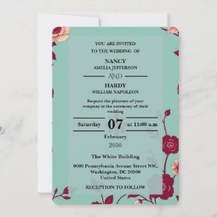 Cornflower Burgundy Retro Wedding Invitation