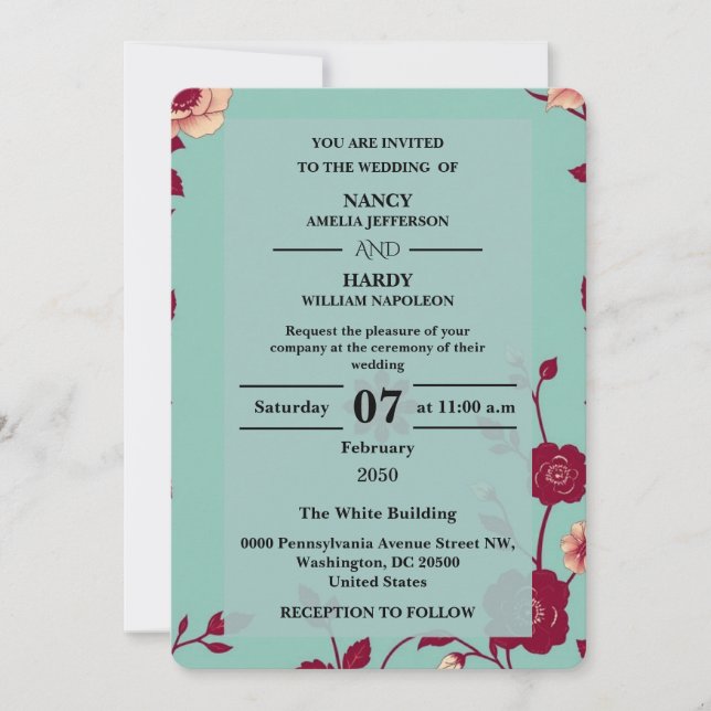 Cornflower Burgundy Retro Wedding Invitation (Front)